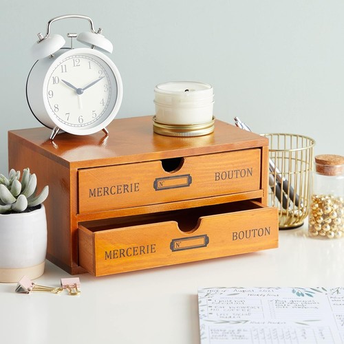 Rustic Vintage 2-Drawer Wooden Organizer Box for Desktop Storage & Accessories - Picture 6 of 11