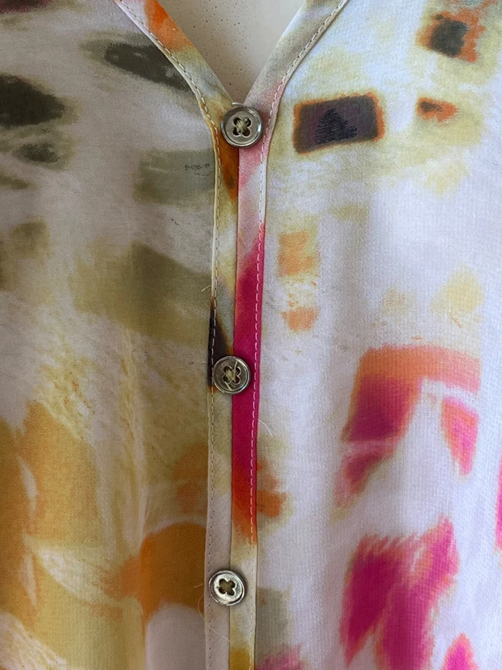 Blusa Jennifer Lopez Multicolor Transparente Top Manga Hendidura DE GRAN TAMAÑO Manga Larga XS Foto 4 de 4