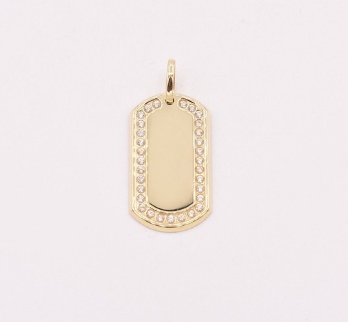 1.5" Dog Tag Plain CZ Shiny Charm Pendant Real 10K Yellow Gold Great Gift! - Picture 2 of 5