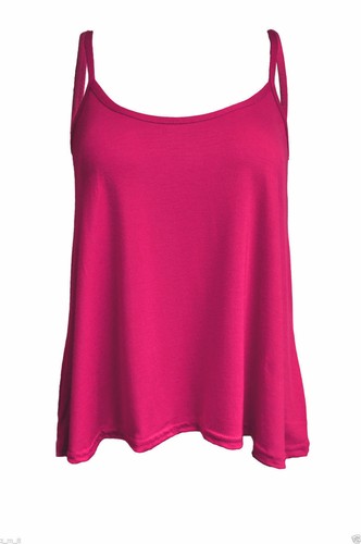 Womens Plain Cami Swing Vest Sleeveless Top Ladies Strappy Flared Cami Vest Top - Picture 6 of 55