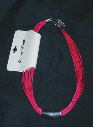 Neu mit Etikett Studio Works Halskette ~ fuchsia gekordelt ~ Silberschieber & Verschluss - Bild 1 von 5
