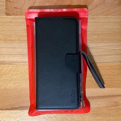 wuglrz For Samsung Galaxy A22 5G PU Black Case With 2 Screen Protectors.