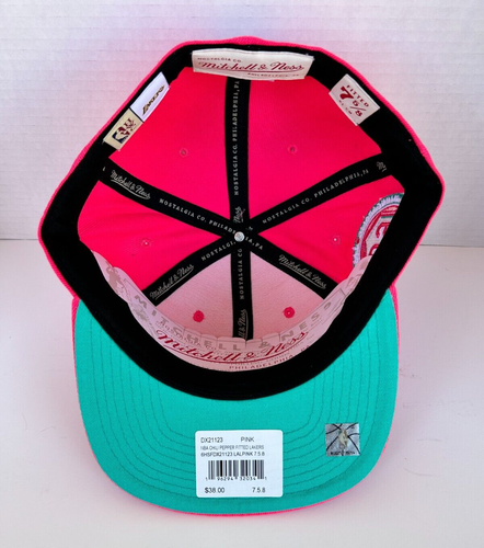 New Mitchell & Ness LA Lakers Chili Pepper Hyper Pink Fitted Hat Cap size 7 5/8 - Picture 4 of 4