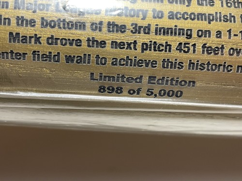 MARK McGWIRE ENGRAVED RAWLINGS WOOD FULL SIZE BAT 500th Home Run 898/5000 - Picture 3 of 5