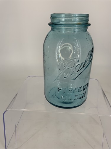 Antique Ball Perfect Mason Jar #2 No Lid Blue Glass Canning Vintage Old No Chips - Picture 7 of 9