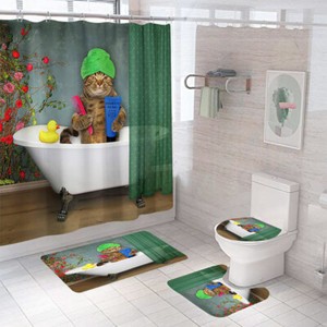 Bathing-Cat-Bathroom-Rug-Set-Shower-Curtain-Non-Slip-Toilet-Lid-Cover-Bath-Mat