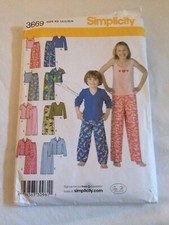 Simplicity Sewing 3669 Girls Boys Childs Pajamas Pants Shirt Tank 7-14 Uncut