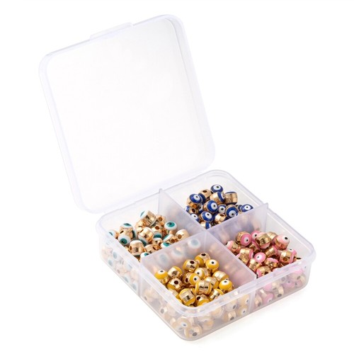 200pc 4 Color Column with Evil Eye Alloy Enamel Metal Spacer Beads Loose 5.5x6mm - Picture 6 of 6
