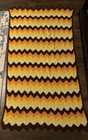 Vintage Handmade Crochet Afghan Blanket - Yellow and Brown Chevron - Approx75x42