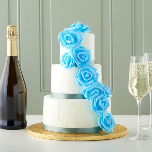 100 Pack Light Blue Artificial Flowers, Bulk Stemless Fake Foam Roses, 3 in - Picture 6 of 12