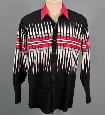 VTG Men's 1990s Red White & Black Brooks & Dunn Western Shirt Sz L