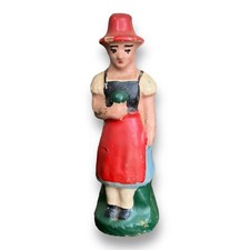Vintage German Girl Figure Figurine Swiss European Doll Paper Mache Chalkware