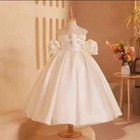 Elegant White Girl Dress Bow Satin Arabic Princess Kids Birthday Party Ball Gown
