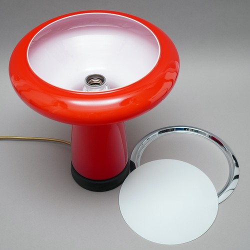 Lámpara De Mesa Hiemstra Evolux De Vidrio Rojo Blanco Cromo Años 60 1.AIO - Imagen 4 de 5