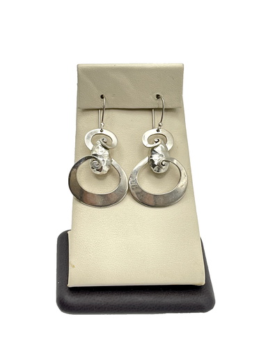 Sterling Silber 925 gehämmert abstrakt S Wirbel Haken Ohrringe Made in Mexico