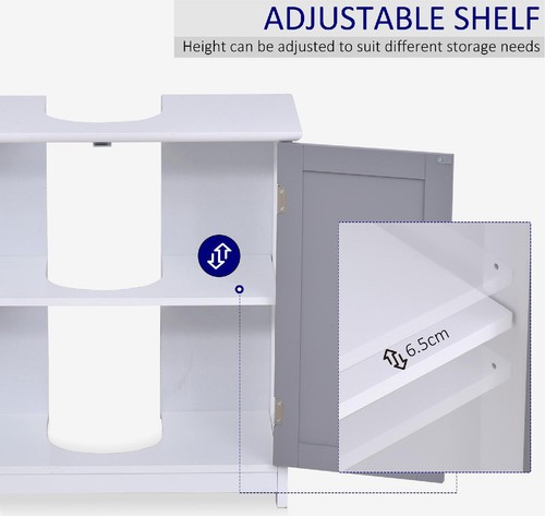 Mobile Sotto Lavabo Bagno Armadietto 2 Ante Mensola Regolabile 60x30cm Nova Deco - Foto 5 di 8
