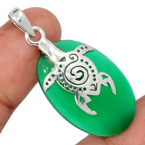 Turtle - Green Onyx 925 Sterling Silver Pendant Jewelry CP54427