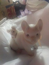 Pig Piglet Figurine Double Ceramic Hand Painted Unmarked ---