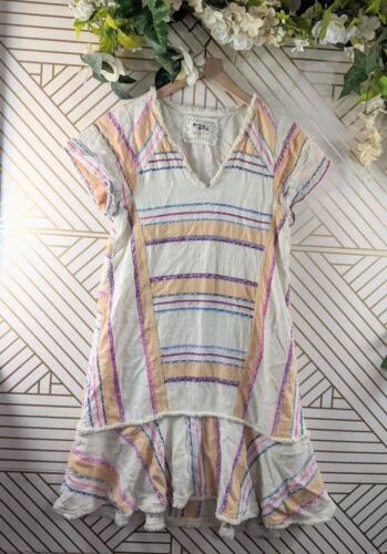 Anthropologie HOLDING HORSES Elira Striped Dress Fringe Boho Ivory Pink Gr. XS