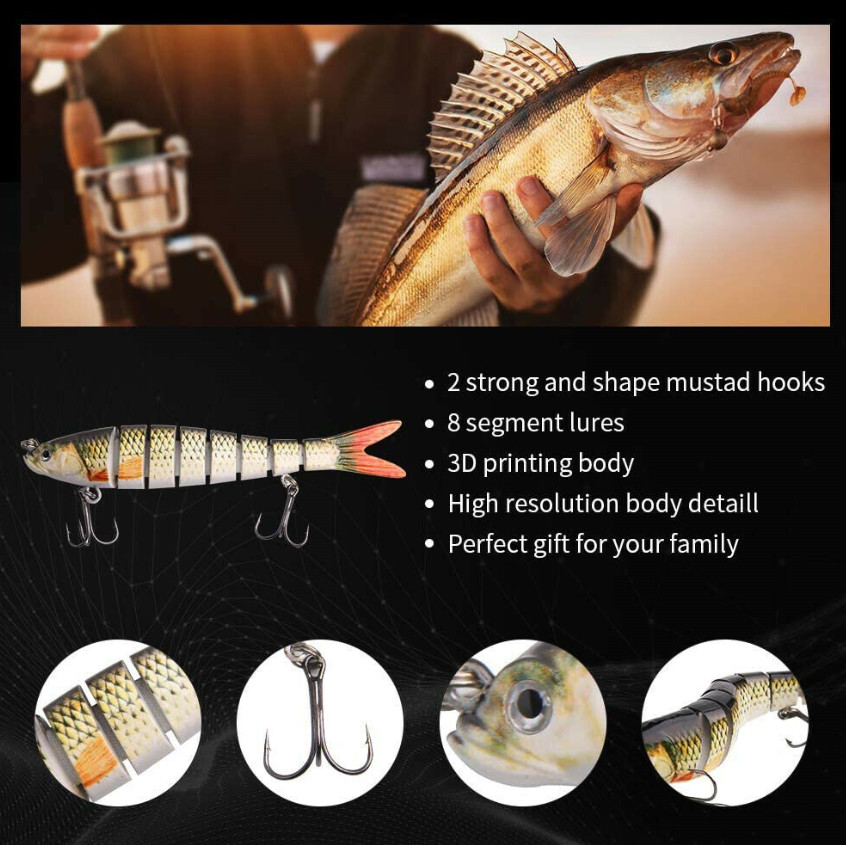  Fishing Lures 8-Segments Fish Bass Minnow Swimbait Tackle Hook Lure Crank Bait - Image 3