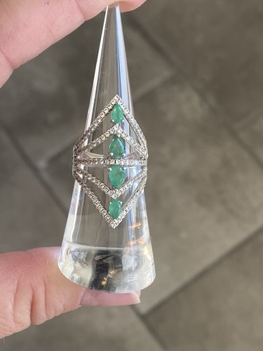 Sterling Silver Brazilian Emerald & White Zircon Open Design Ring - Picture 18 of 21