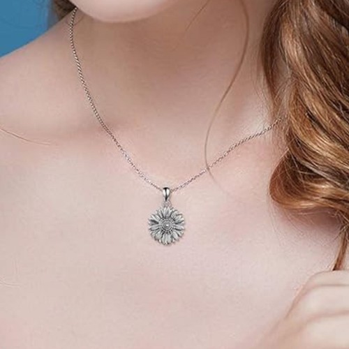 Silver Sunflower Urn Necklace for Human Ashes - Sterling Silver Memorial Jewelry - Picture 2 of 6