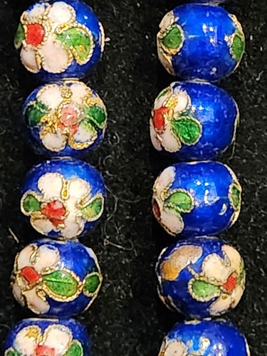 Bracciale elastico blu floreale con perline cloisonne - Foto 2 di 6
