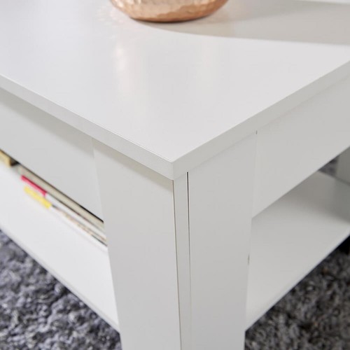 White Wooden Coffee Table With Lift Up Top Storage Area and Magazine Shelf - Picture 9 of 12