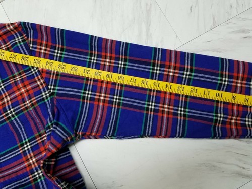 VTG LANDS END MED RED BLUE PLAID COTTON BUTTON SHIRT - Picture 7 of 9