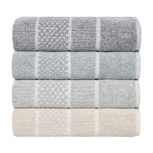 Naples Viscose Cotton Blend Textured Checkered and Ribbed Hand Towels, Set of 6 - Bild 5 von 45