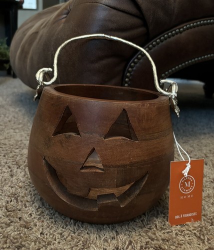 Martha Stewart Halloween Pumpkin Large Wooden Jack O Lantern 12" X 8.5" New - Picture 2 of 11