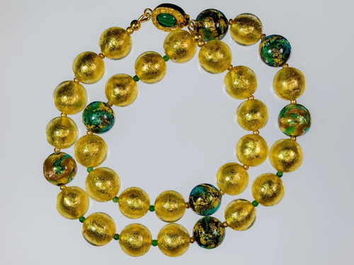 Gold and Green and 24K Gold Leaf Murano Necklace - Picture 5 of 10