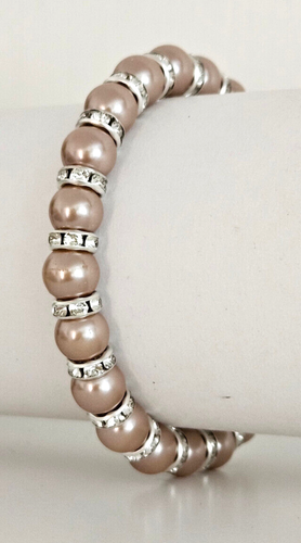 Elastic Glass Pearl & Diamante Rondelle Bead Bracelet / Gift Pouch - 29 Colours - Picture 140 of 161