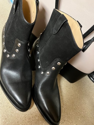 Coach Boots Womens 7B Shoes Black Pauline Leather Suede Ankle Booties Heel Biker - Picture 5 of 10