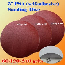 30x 5" PSA Self Adhesive 60/120/240  Grit Sand Disc Stick On Sandpaper Sanding