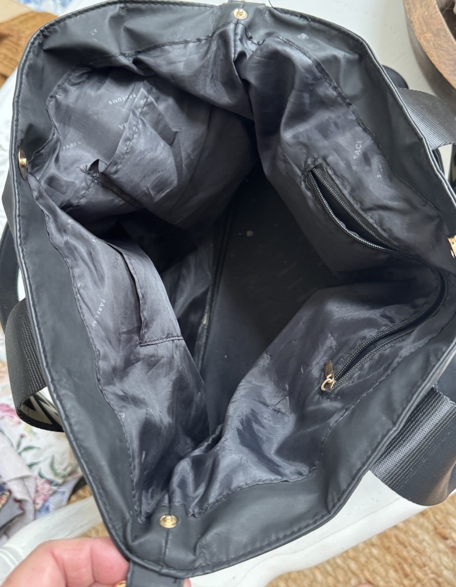 Versace Parfums Black/Gold Large Tote Bag Greek Key Medusa Logo View 4