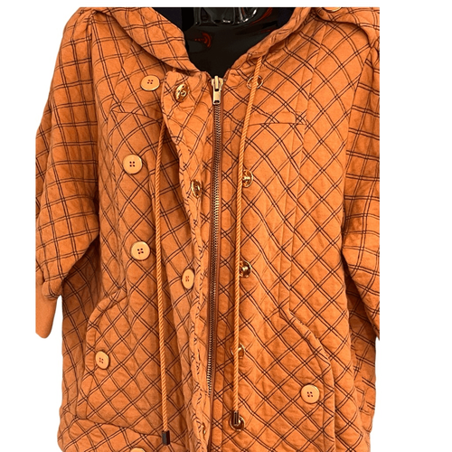 Marc by Marc Jacobs Orange & Blue Quilted Checker Print Short Sleeve Hooded Swea - Picture 3 of 10