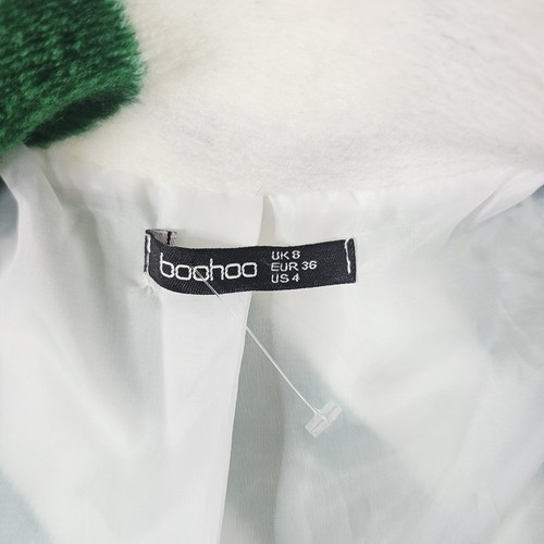 Boohoo Green & White Oversized Dogtooth Wool Look Overcoat Womans Size 4 Italian - Picture 12 of 23