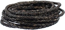 10 Feet - CleverDelights 1/8" Braided Leather Bolo Cord - Distressed Black