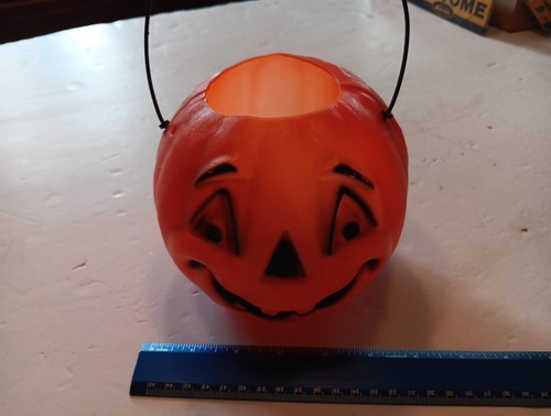 Vintage 1960s Halloween Blow Mold, Jack-O-Lantern, Candy/Treat Pail, 5.5" X 6"