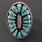 VTG Native American Needlepoint Signet Ring Sterling Silver Turquoise Men 10.5