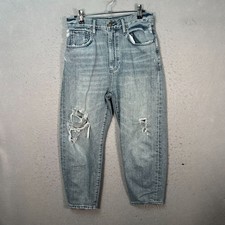 Levis Made  Crafted Womens Size 25 Barrel Crop Jeans Distressed Light Wash