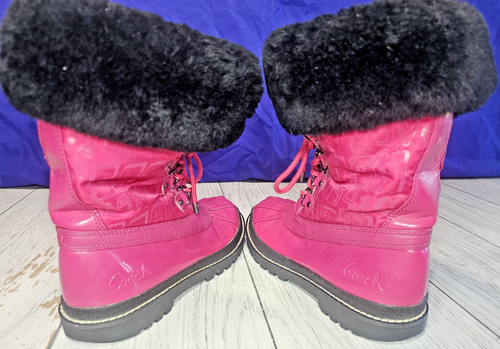 Coach Pink Leonora Winter Snow Boots with Black Poppy Faux Fur Women's 8.5B - Picture 10 of 15