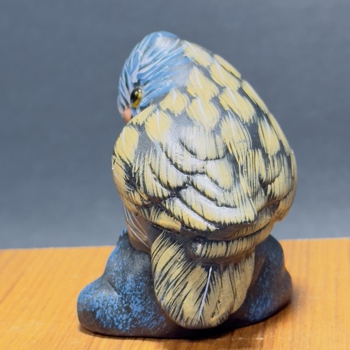 VTG Enesco Blue Brown Owl Sitting Log1989 Ceramic Hand Painted 3.25x3x2 3oz 1 Ch - Picture 5 of 10
