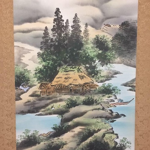 Hanging Scroll Landscape Painting Animal Handwritten Inscription 3001 - Imagen 4 de 10