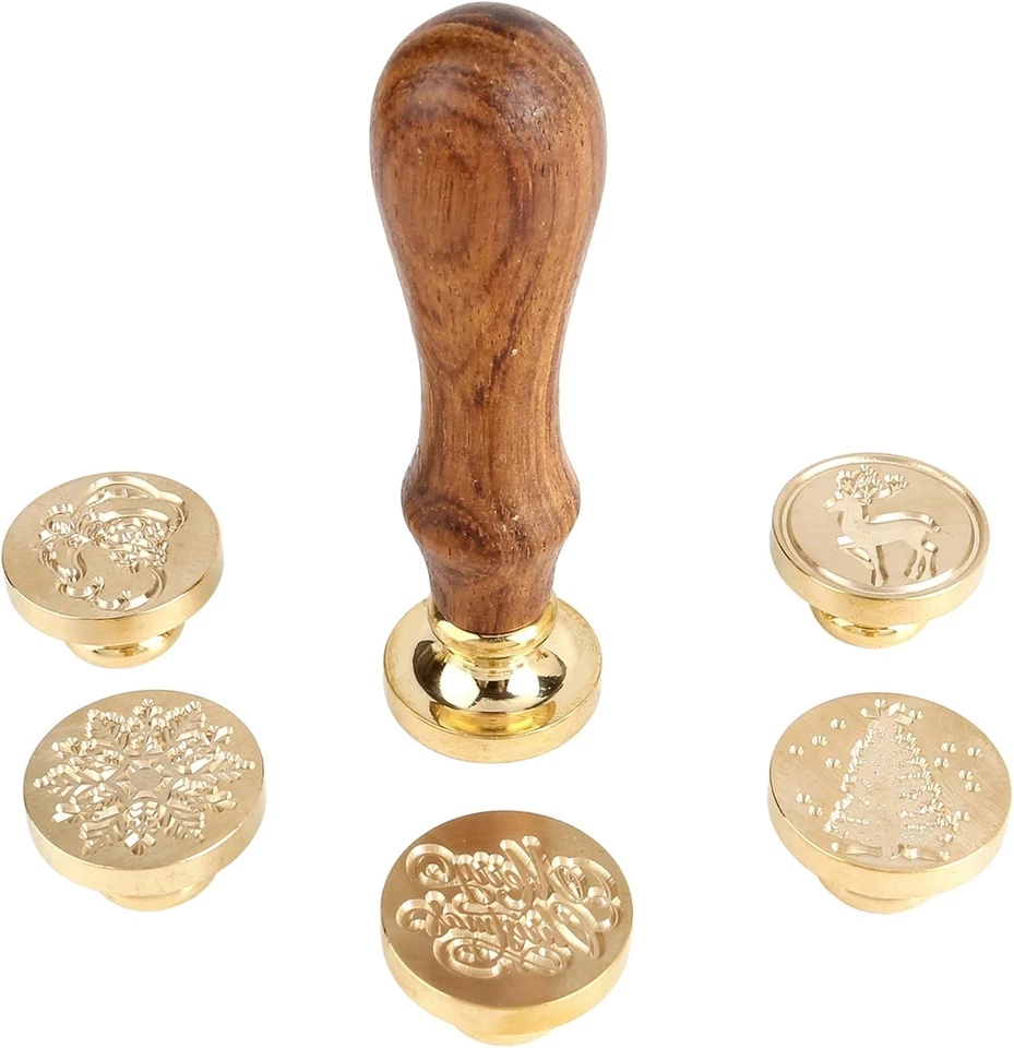 6 Pcs Wax Seal Stamp Set, Christmas Sealing Wax Stamps Kit, Wooden Handle with B - Image 3 of 4