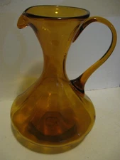 VTG MCM Amber Hand Blown Pitcher with applied Handle Large 10.5”   Made In Italy
