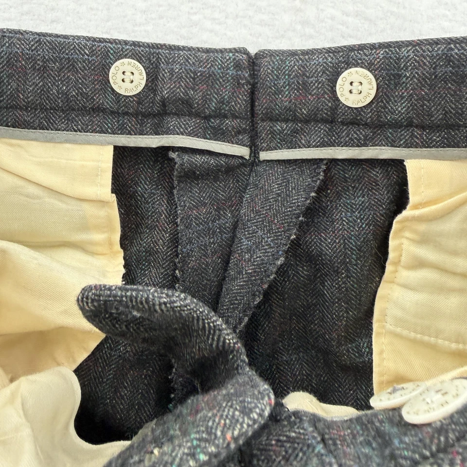Calça Polo Ralph Lauren Masculina 34x34 Lã Carvão Tweed Xadrez Plissado Algemado - Imagem 4 de 4