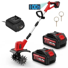 Electric Cordless Tiller Cultivator - 360RPM Small Portable Battery Powered