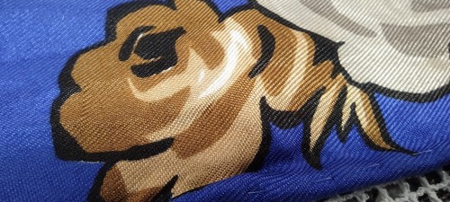 Elsa Schiaparelli Roses Silk Scarf Blue Stripes Rose Print 1960s WIDE LARGE SIZE - Picture 11 of 20